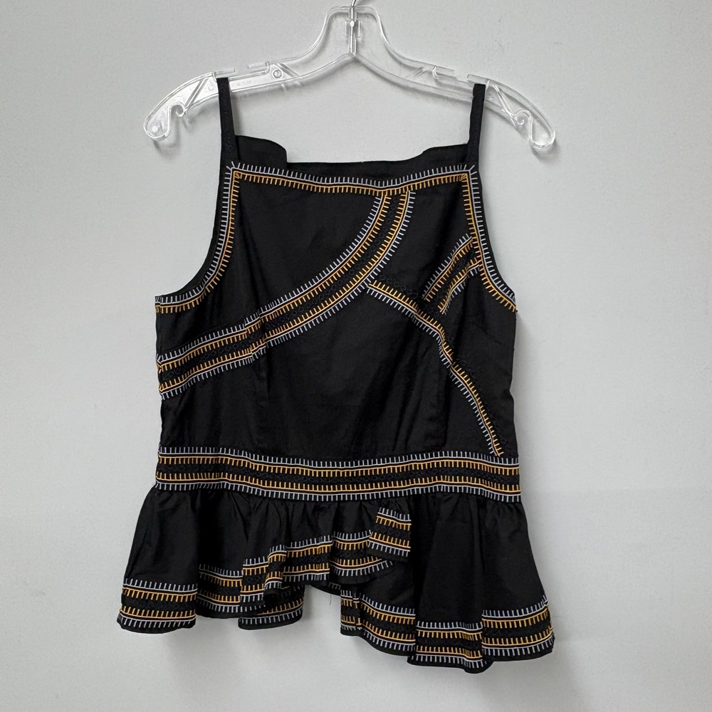 White House Black Market Embroidered Peplum Tank Top Black Size 12 Boho Festival